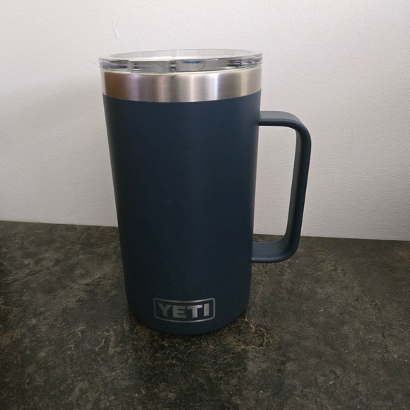 Yeti Other - New YETI Navy Travel Mug Has A Company Name On Back